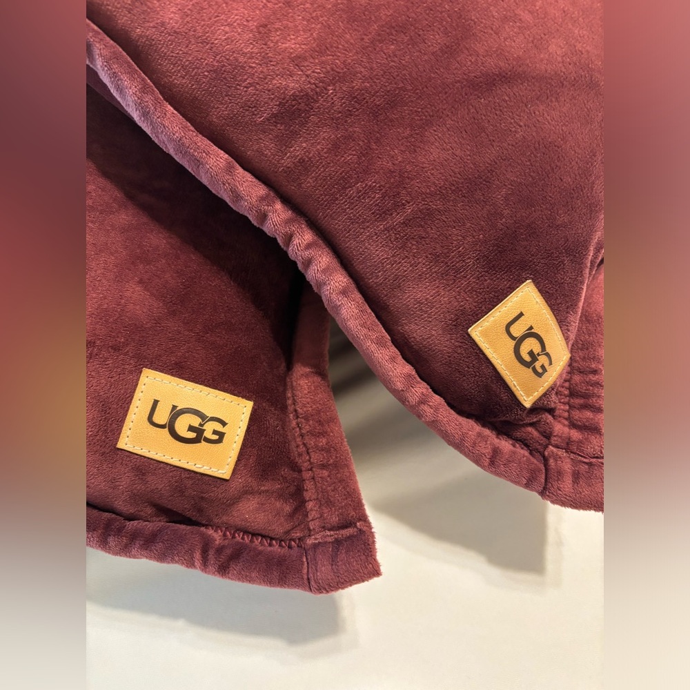Burgundy UGG brand cozy plush throw pillows (2); approx 21x18 in; EUC
